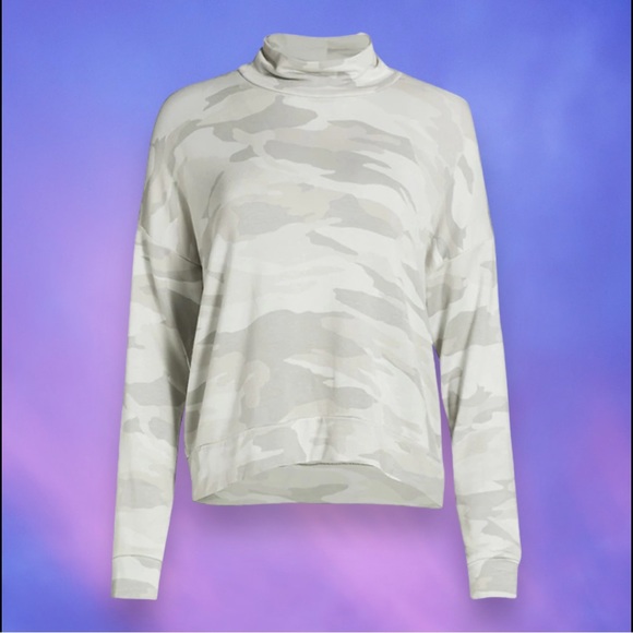 NWT Splendid Lena Camo Long Sleeve Mock Neck Slate Gray Sweater Top Size Small - Picture 2 of 9